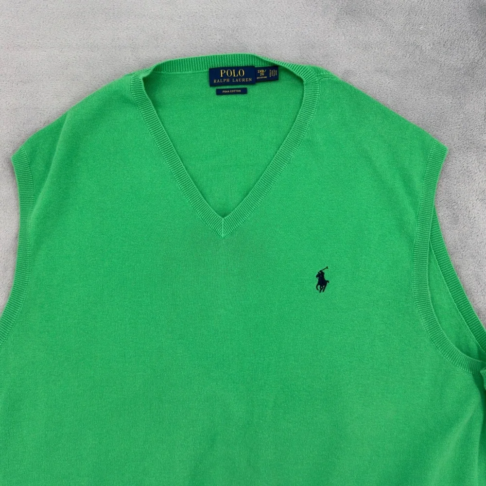Polo Ralph Lauren Mens Green Pima Cotton V-Neck Sweater Vest Size 2XB Big Tall